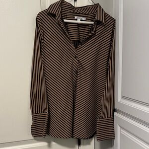 Chico's Women's Black and Camel Diagonal Striped Shirt